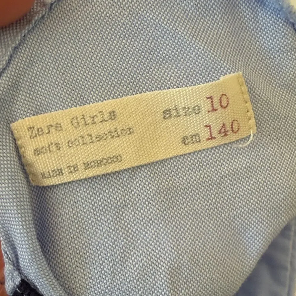 ZARA GIRLS Light Blue Button-Down Cotton Shirt with Bows Size M